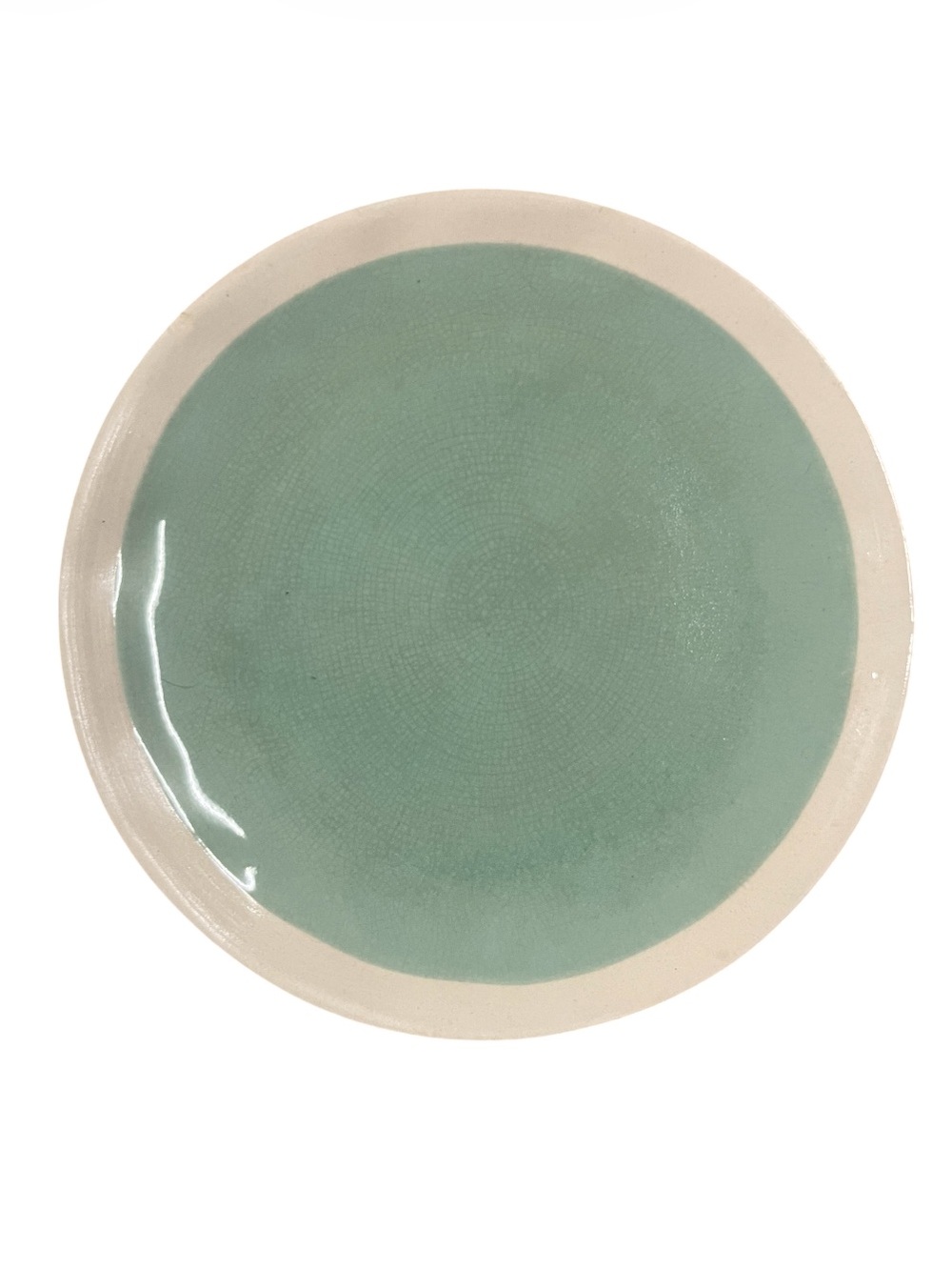 Cost Plus World Market Seafoam Green and Cream Dinner Plate